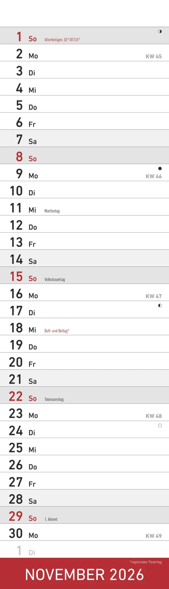 Bild: 4069095007208 | Streifenplaner Mini Rot 2026 - Streifen-Kalender 9,5x33 cm -...