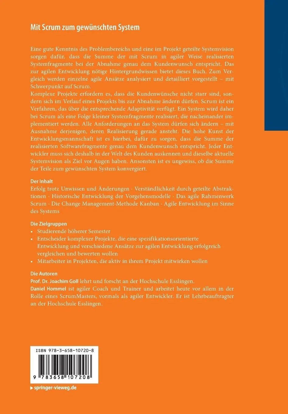 Rückseite: 9783658107208 | Mit Scrum zum gewünschten System | Daniel Hommel (u. a.) | Taschenbuch