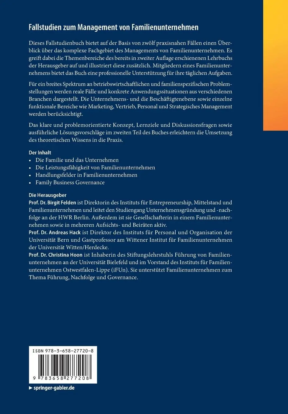 Rückseite: 9783658277208 | Fallstudien zum Management von Familienunternehmen | Felden (u. a.)