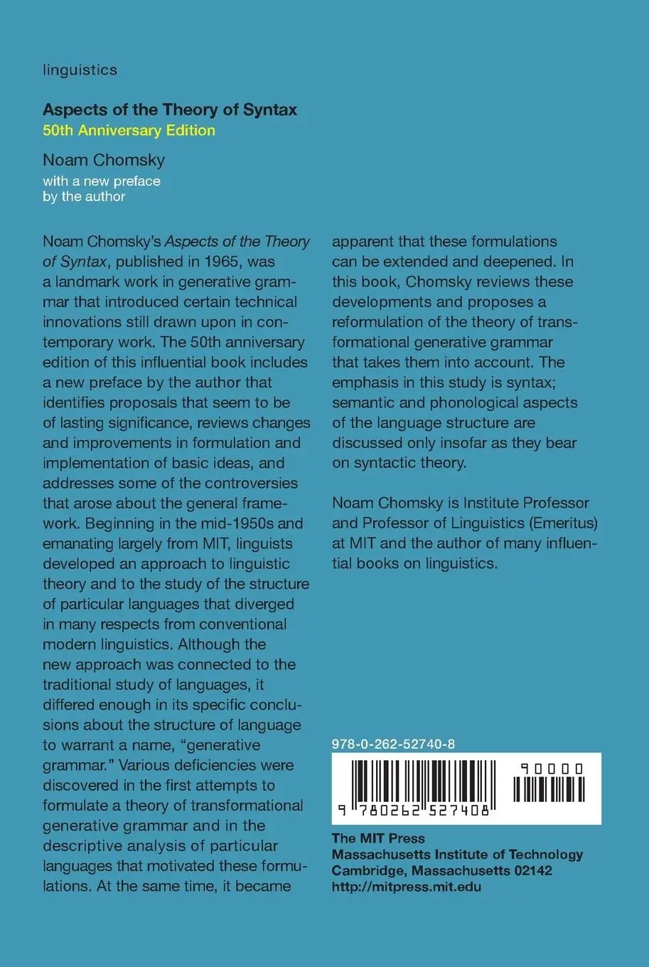 Rückseite: 9780262527408 | Aspects of the Theory of Syntax, 50th Anniversary Edition | Chomsky