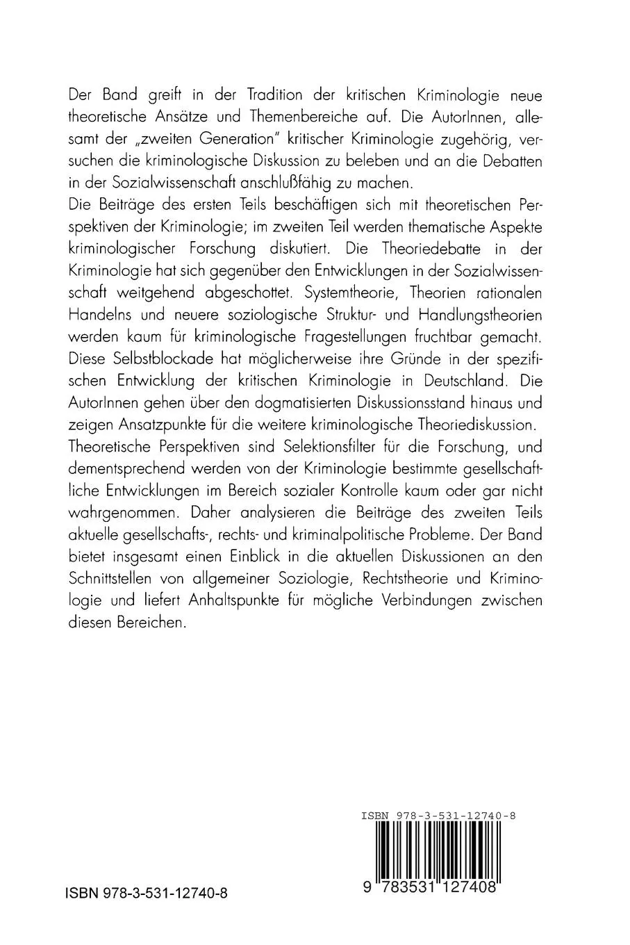 Rückseite: 9783531127408 | Kritische Kriminologie in der Diskussion | Reinhard Kreissl | Buch