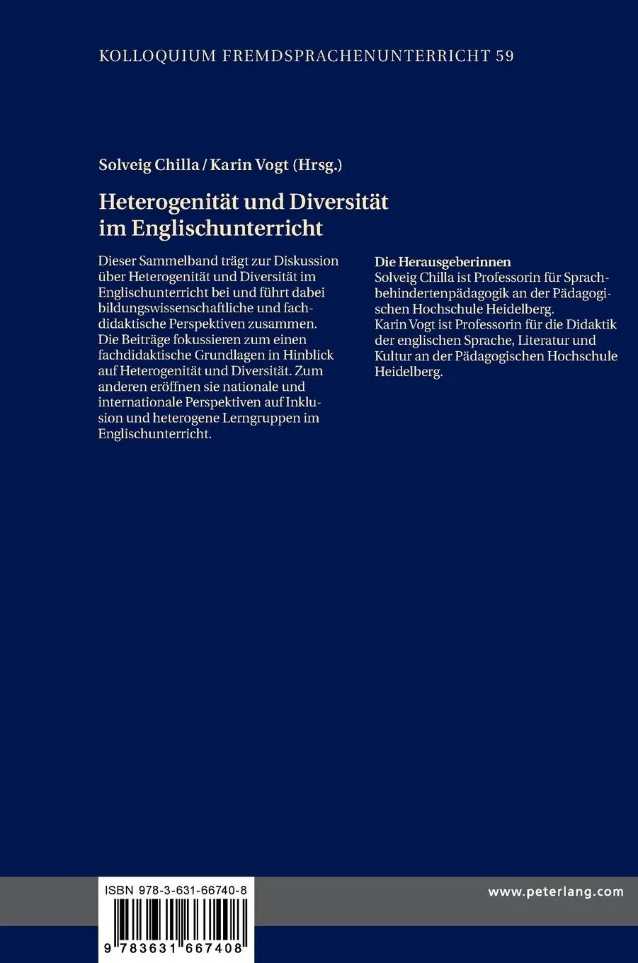 Rückseite: 9783631667408 | Heterogenität und Diversität im Englischunterricht | Chilla (u. a.)