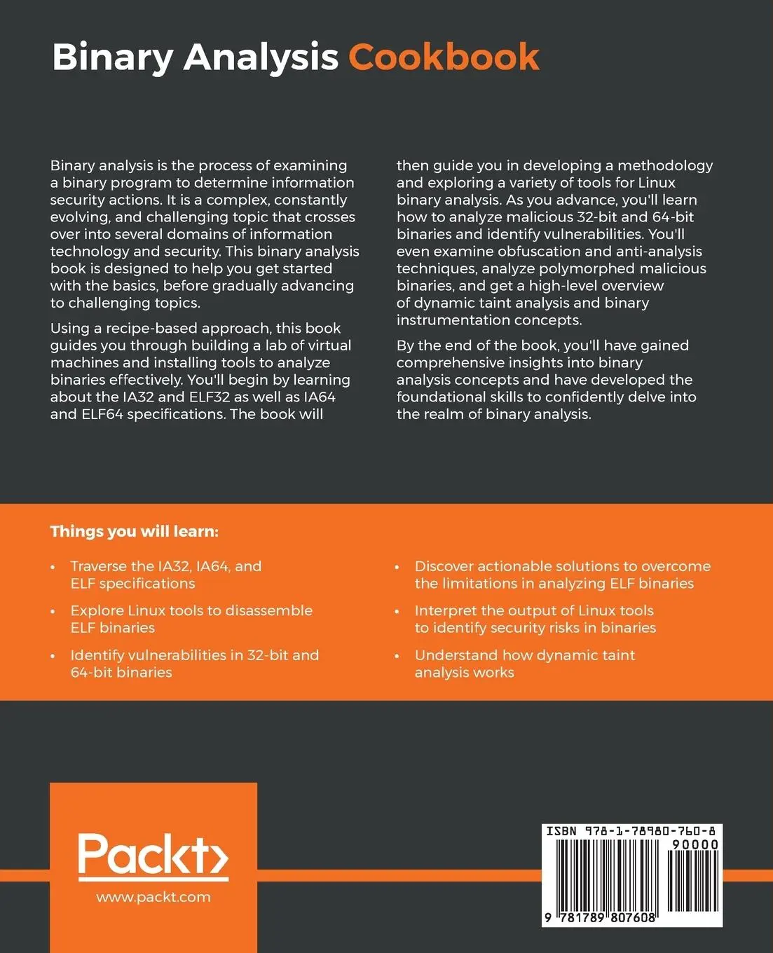 Rückseite: 9781789807608 | Binary Analysis Cookbook | Michael Born | Taschenbuch | Englisch