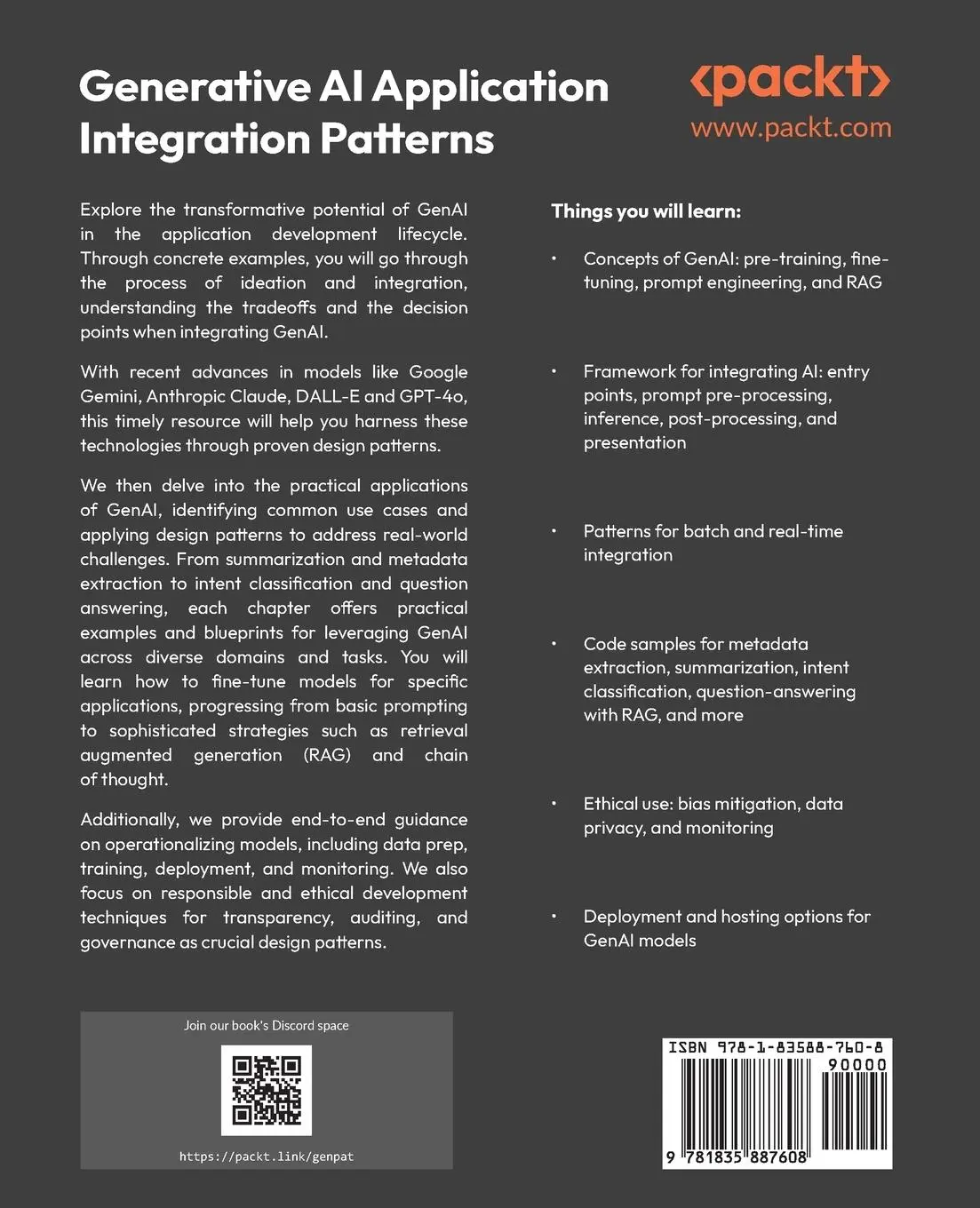 Rückseite: 9781835887608 | Generative AI Application Integration Patterns | Bustos (u. a.) | Buch