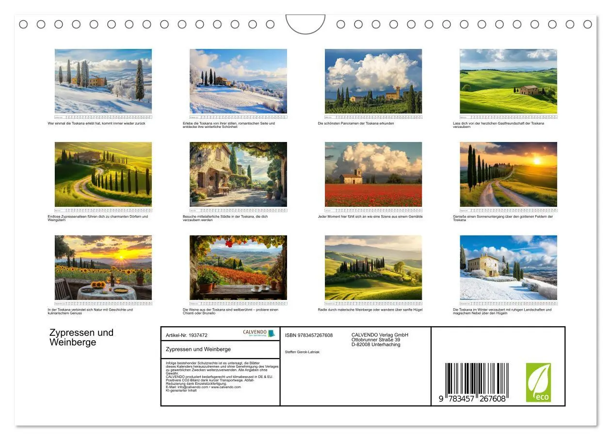Bild: 9783457267608 | Zypressen und Weinberge (Wandkalender 2026 DIN A4 quer), CALVENDO...