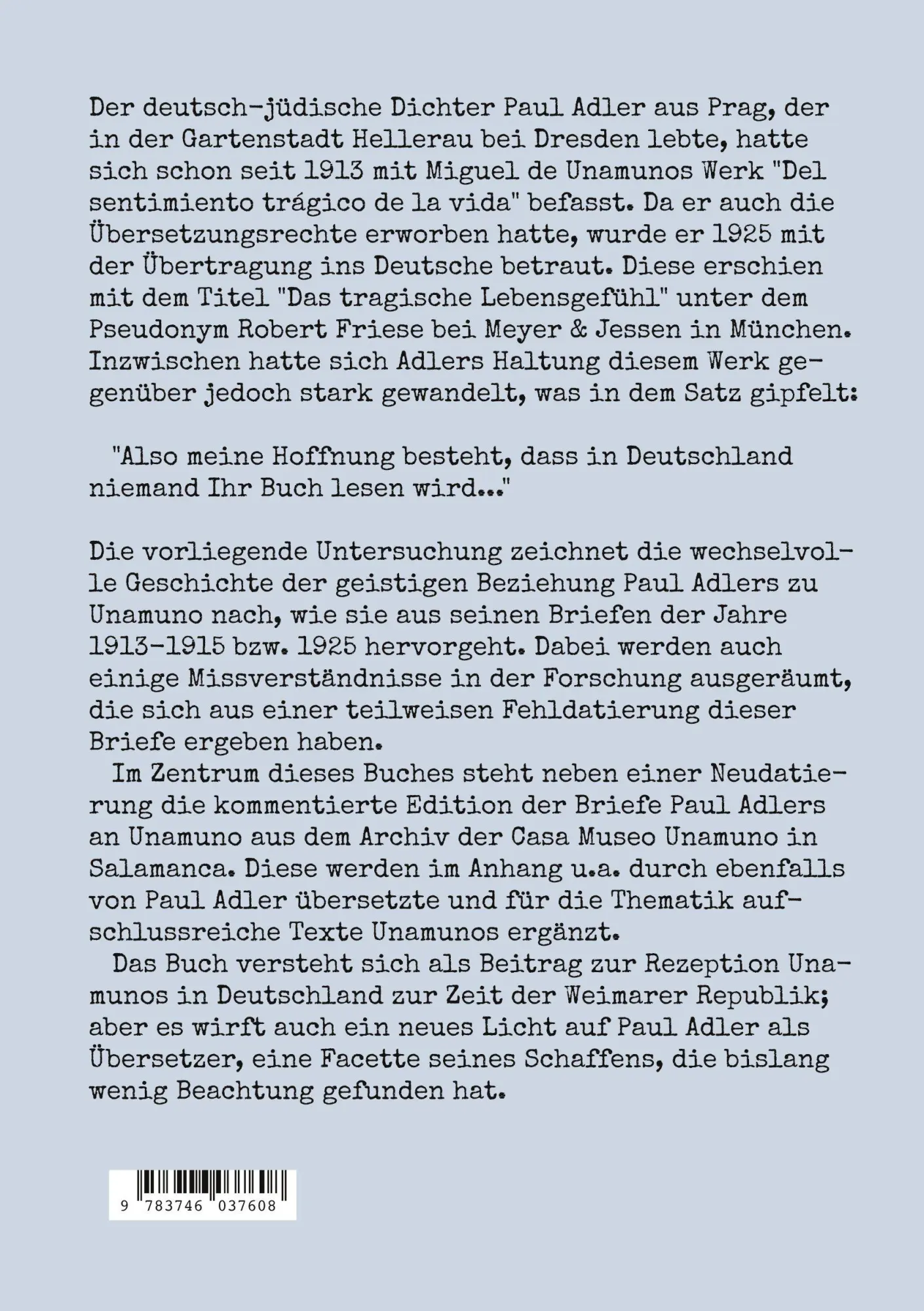 Rückseite: 9783746037608 | Paul Adler und Miguel de Unamuno | Maximilian Rankl | Taschenbuch