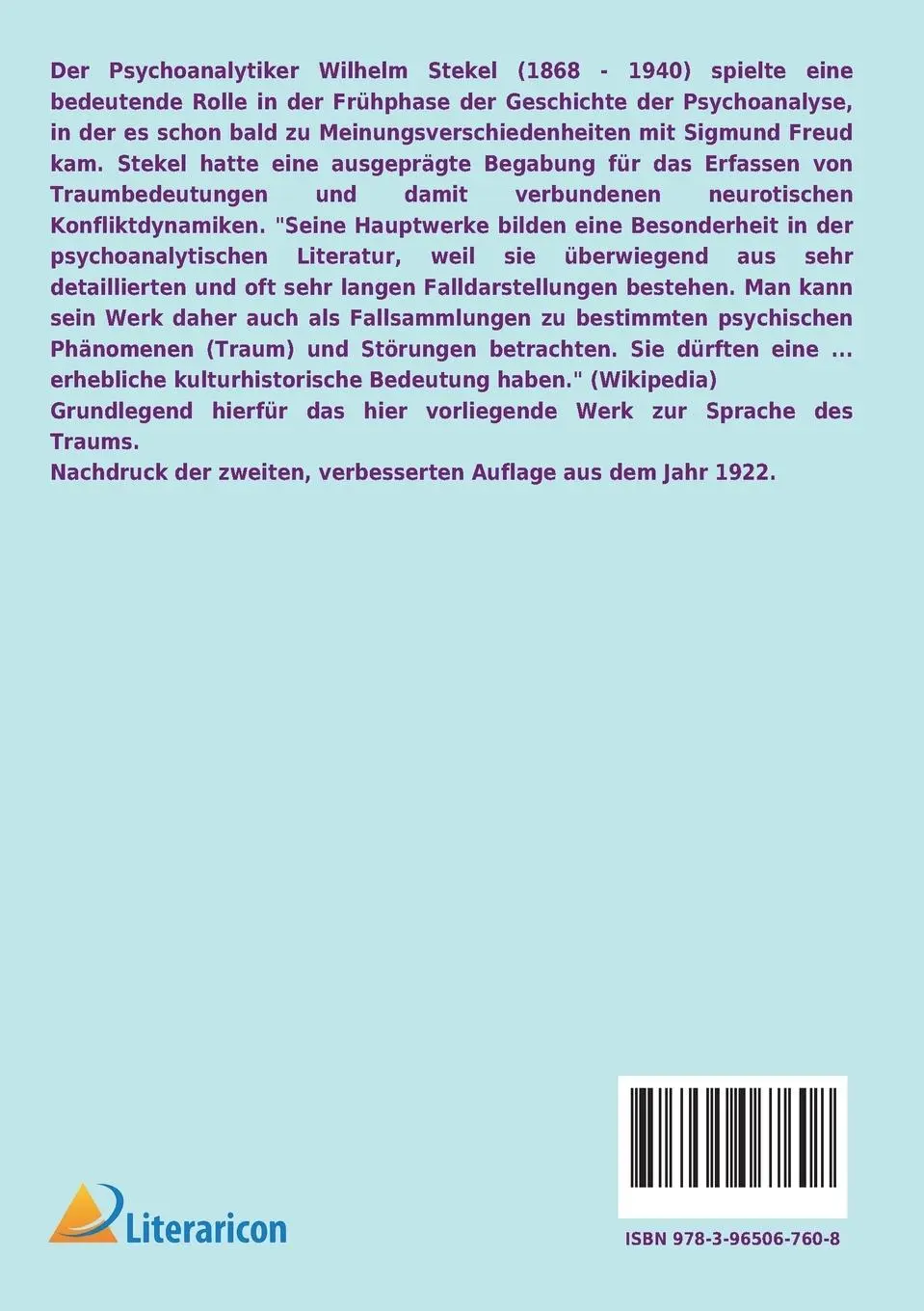 Rückseite: 9783965067608 | Die Sprache des Traums | Wilhelm Stekel | Taschenbuch | 456 S. | 2023