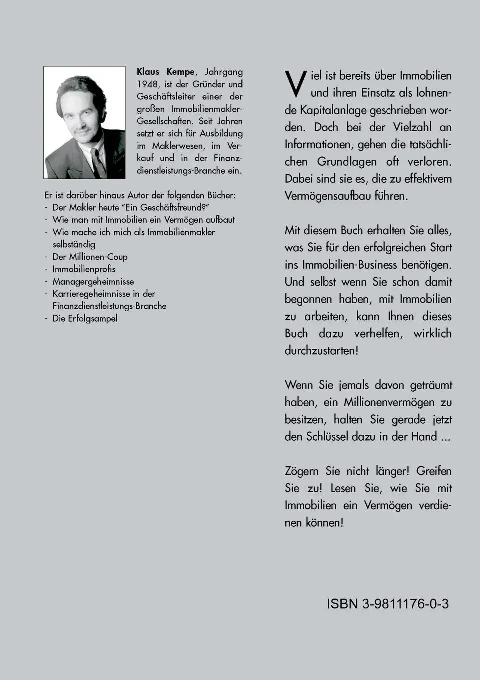 Rückseite: 9783981117608 | Wie verdiene ich durch Immobilien ein Vermögen | Klaus Kempe | Buch