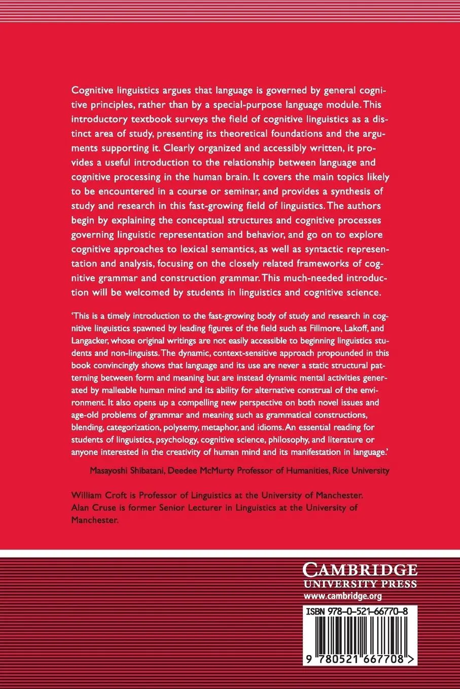 Rückseite: 9780521667708 | Cognitive Linguistics | William Croft (u. a.) | Taschenbuch | Englisch