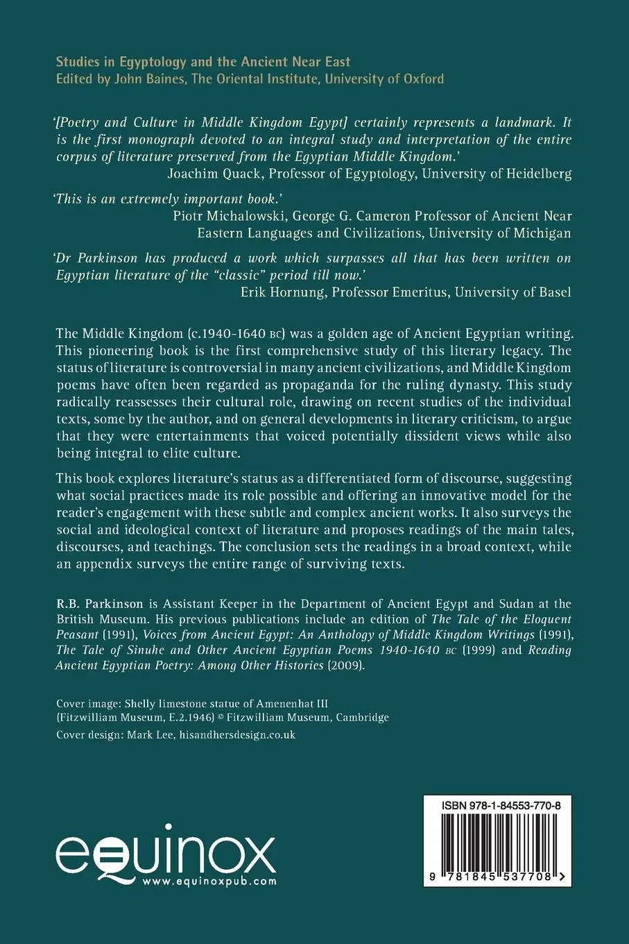 Rückseite: 9781845537708 | Poetry and Culture in Middle Kingdom Egypt | A Dark Side to Perfection