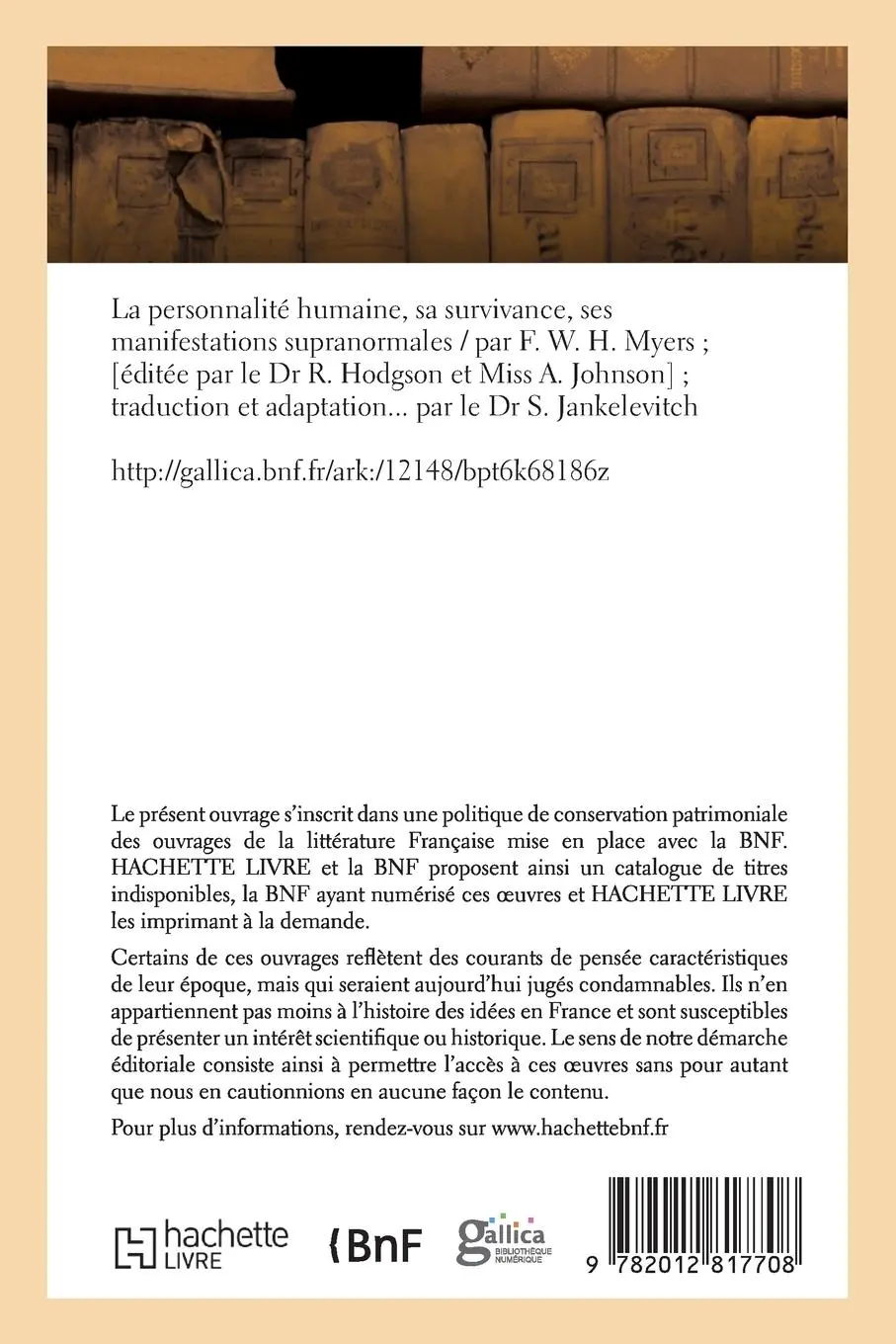 Rückseite: 9782012817708 | La personnalité humaine, sa survivance, ses manifestations...
