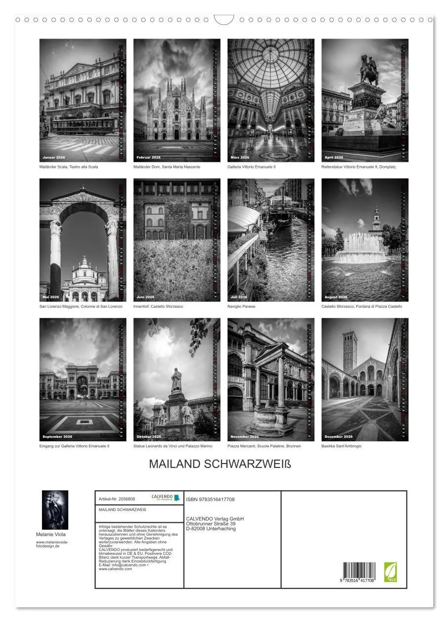 Bild: 9783516417708 | MAILAND SCHWARZWEIß (Wandkalender 2026 DIN A2 hoch), CALVENDO...