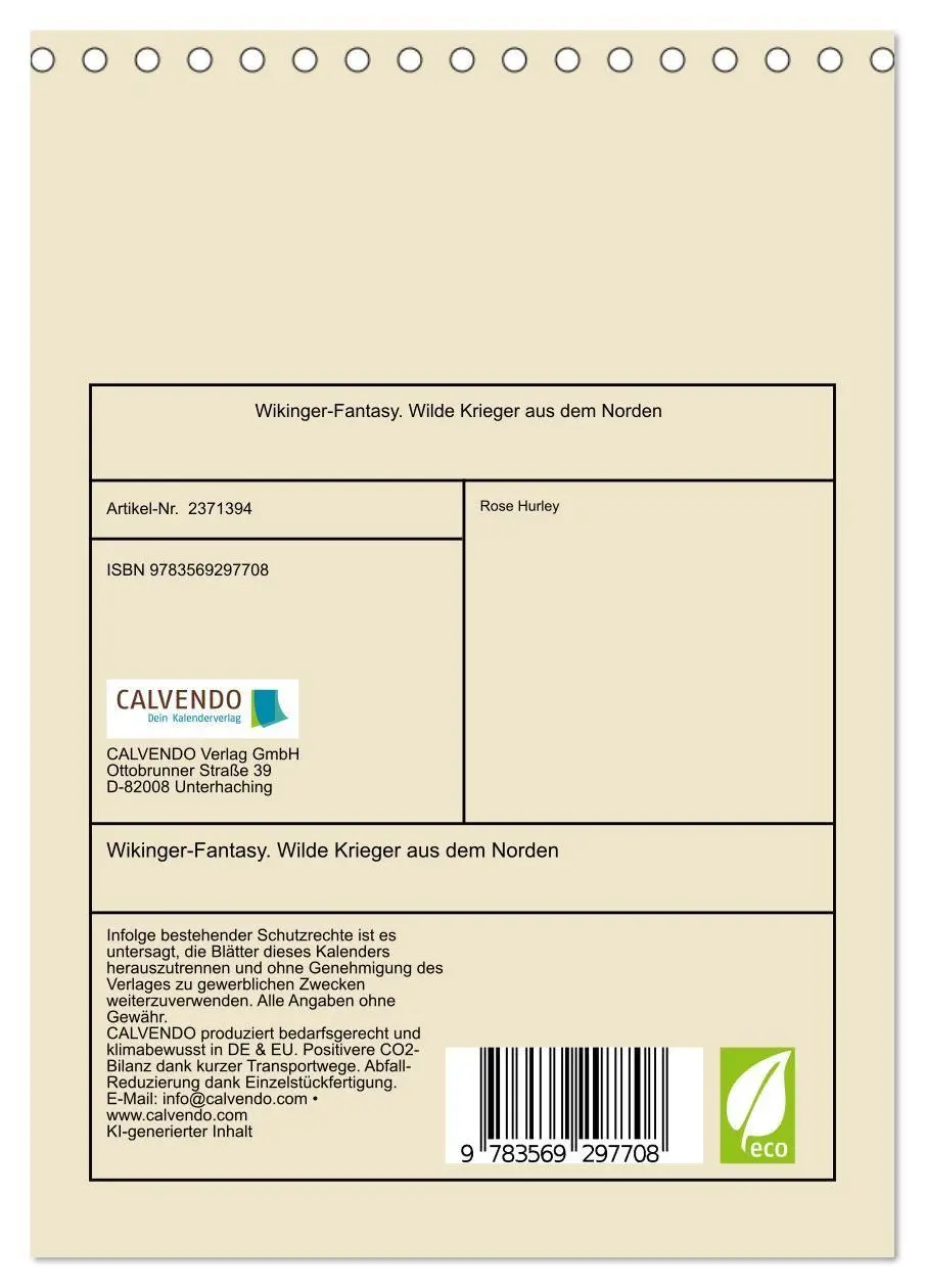 Bild: 9783569297708 | Wikinger-Fantasy. Wilde Krieger aus dem Norden (Tischkalender 2027...