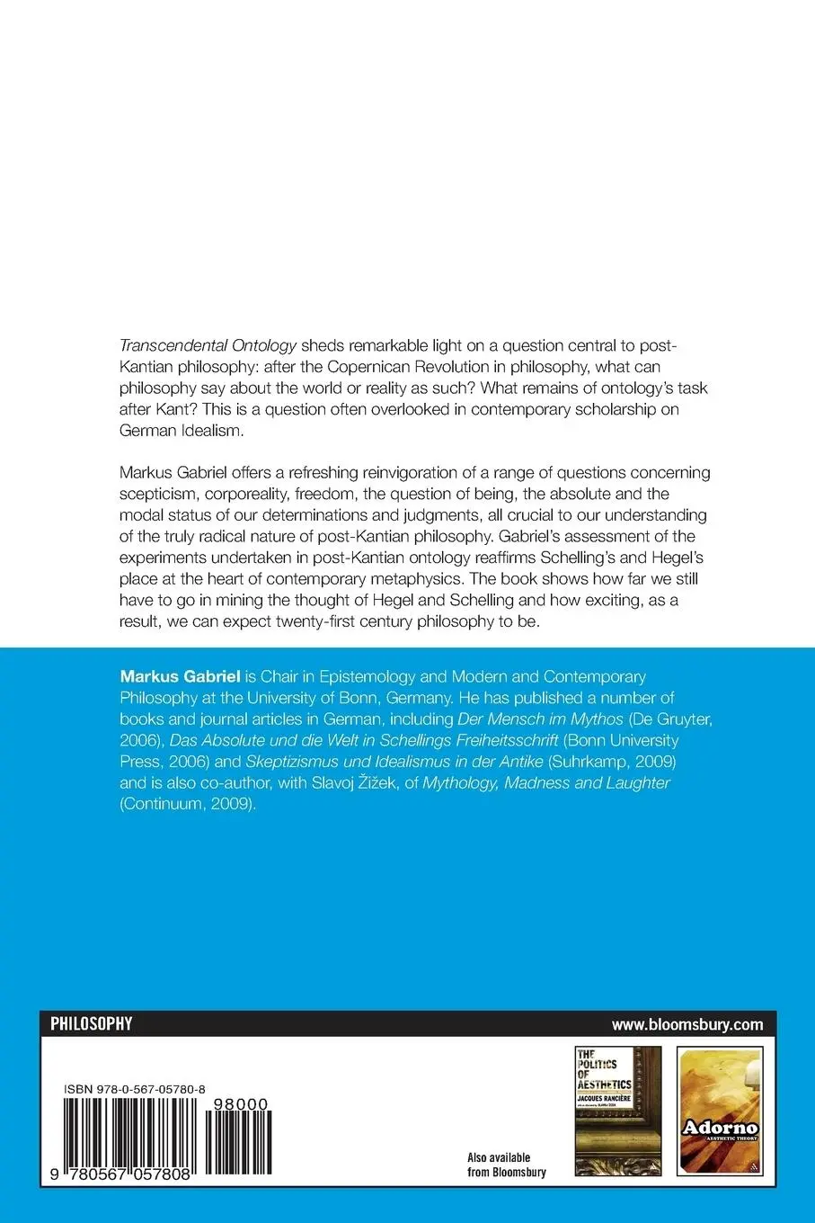Rückseite: 9780567057808 | Transcendental Ontology | Essays in German Idealism | Markus Gabriel
