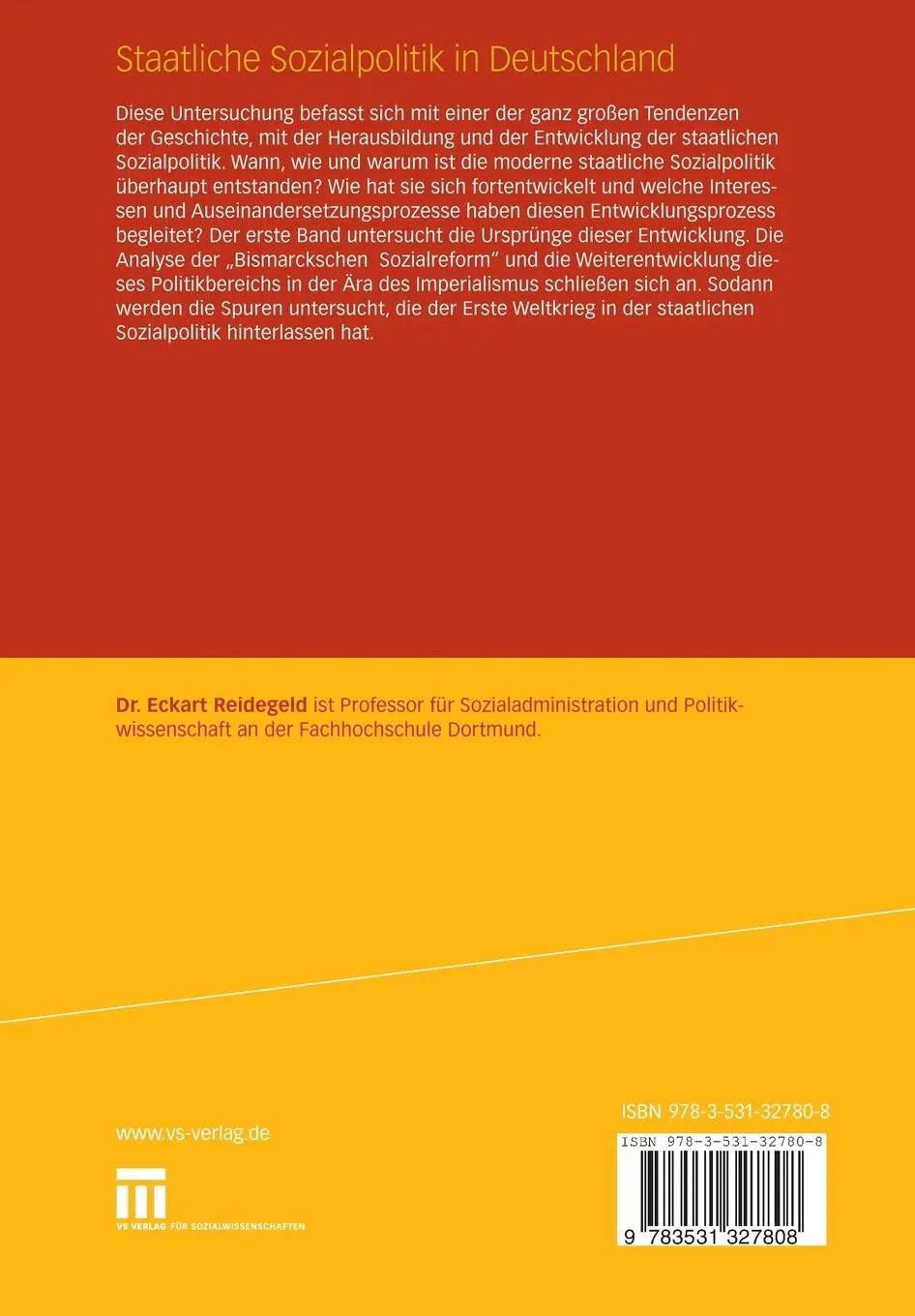 Rückseite: 9783531327808 | Staatliche Sozialpolitik in Deutschland | Eckart Reidegeld | Buch