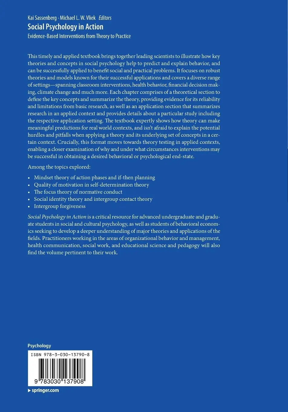 Rückseite: 9783030137908 | Social Psychology in Action | Michael L. W. Vliek (u. a.) | Buch | xvi