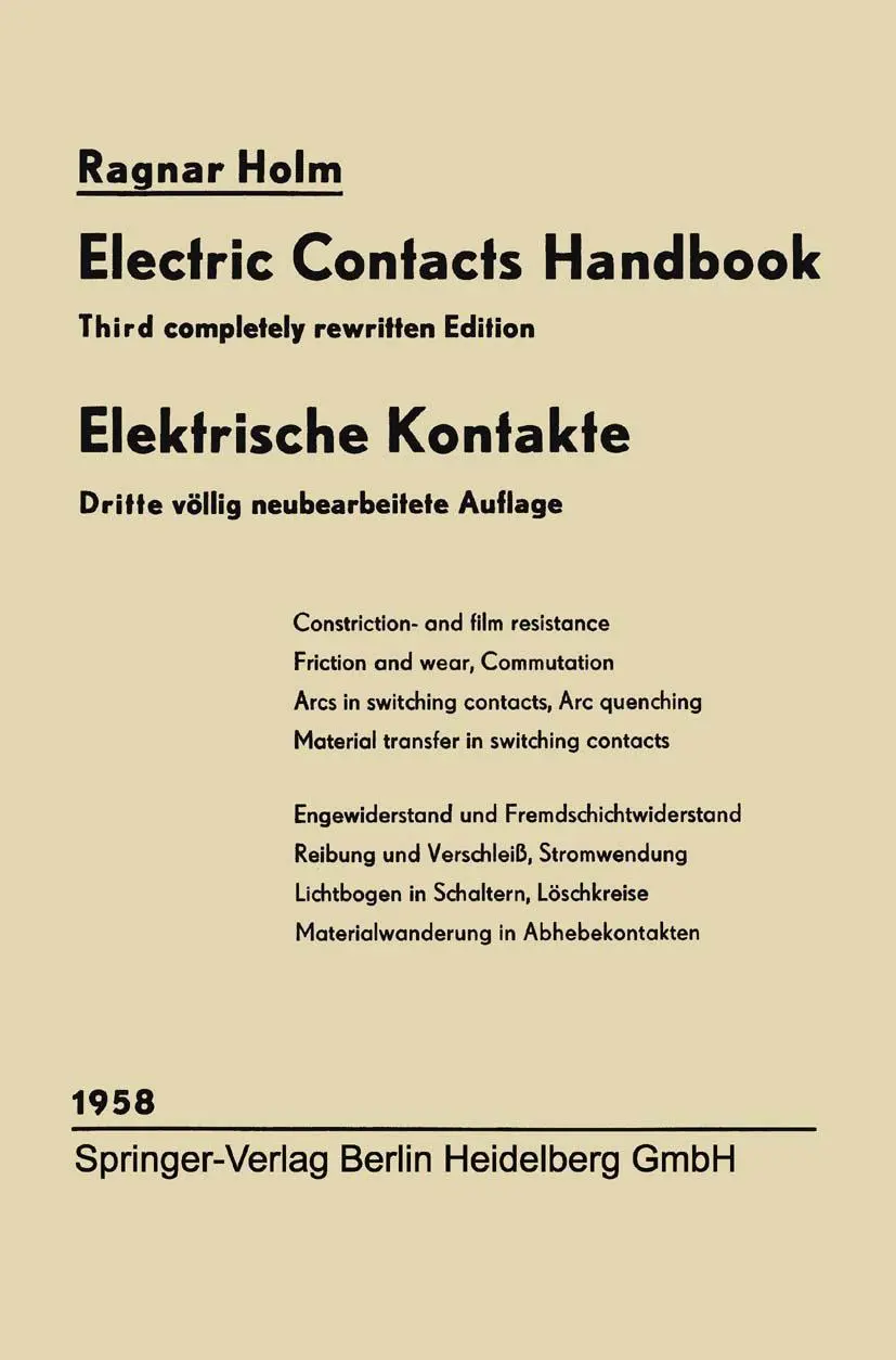 Cover: 9783662237908 | Elektrische Kontakte / Electric Contacts Handbook | Holm (u. a.)