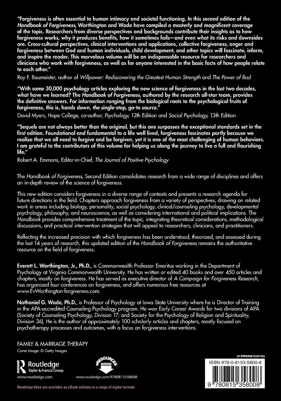 Rückseite: 9780815358008 | Handbook of Forgiveness | Everett L. Worthington Jr. (u. a.) | Buch