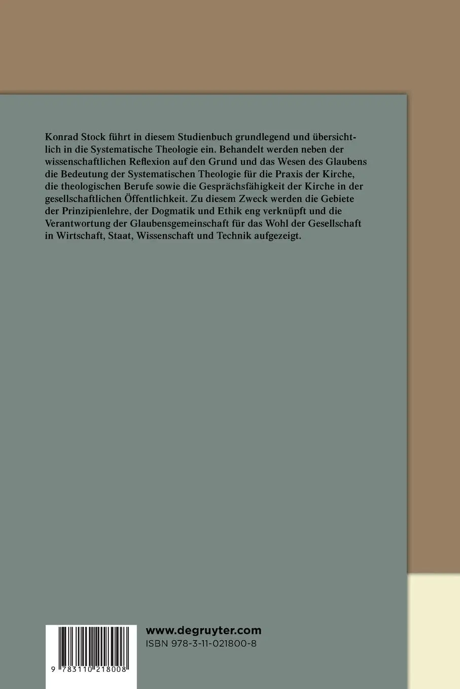 Rückseite: 9783110218008 | Einleitung in die Systematische Theologie | Konrad Stock | Taschenbuch