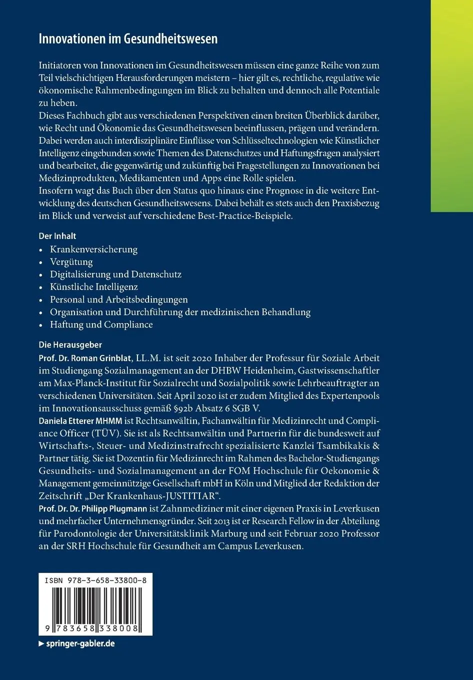 Rückseite: 9783658338008 | Innovationen im Gesundheitswesen | Roman Grinblat (u. a.) | Buch | xxi