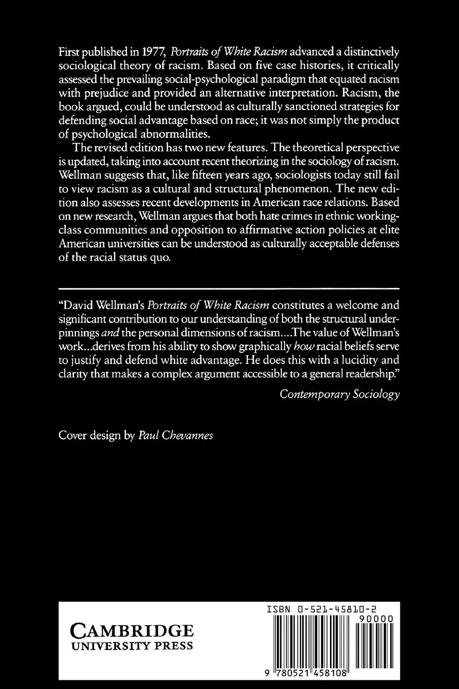 Rückseite: 9780521458108 | Portraits of White Racism | David T. Wellman | Taschenbuch | Englisch
