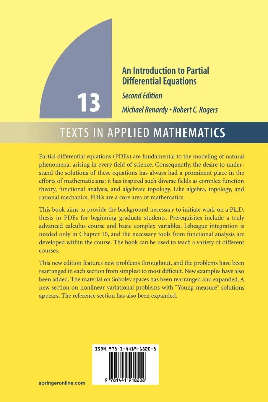 Rückseite: 9781441918208 | An Introduction to Partial Differential Equations | Renardy (u. a.)