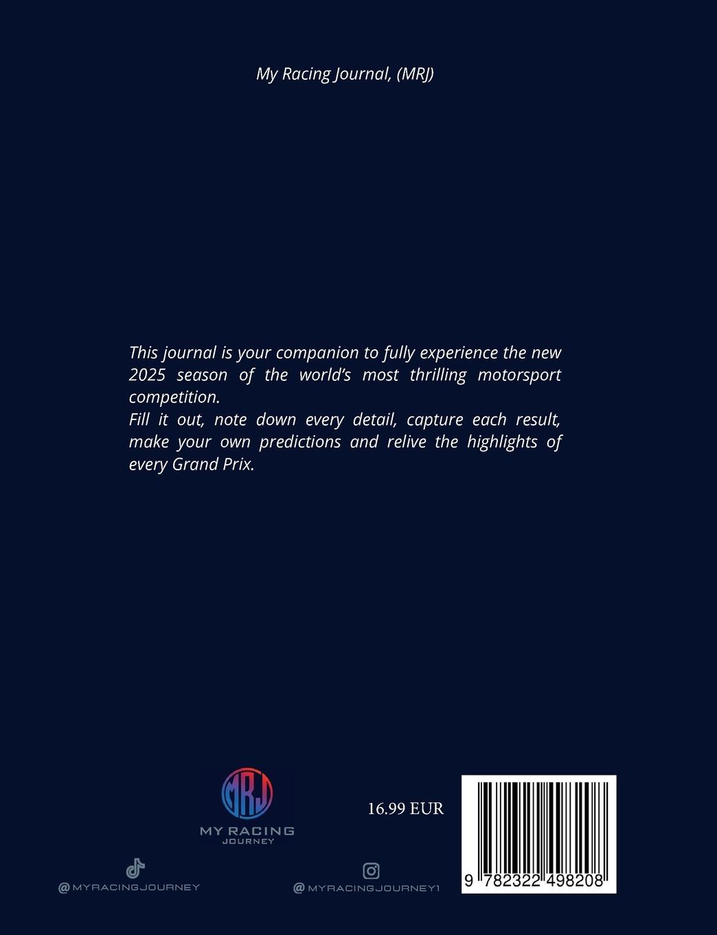 Rückseite: 9782322498208 | My Racing Journal 2025: Your 2025 season journal to fill | Journal