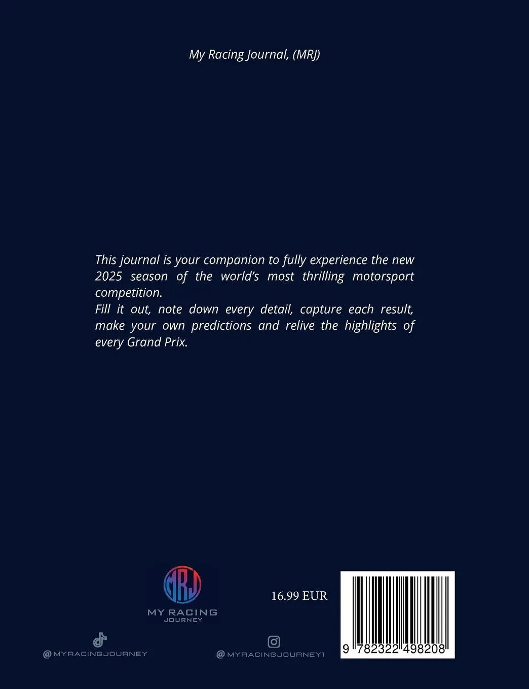 Rückseite: 9782322498208 | My Racing Journal 2025: Your 2025 season journal to fill | Journal
