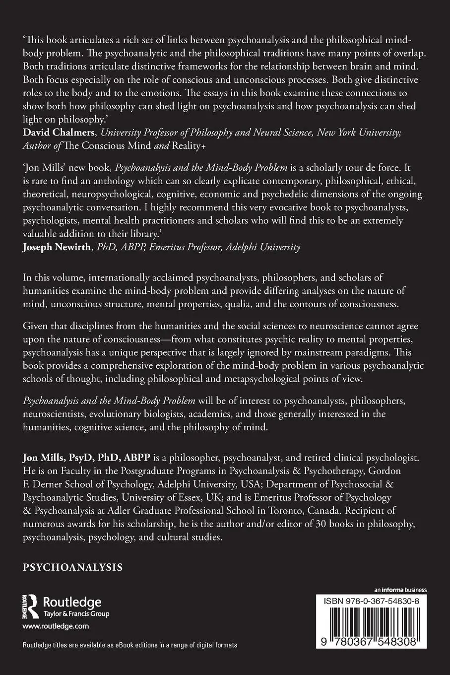 Rückseite: 9780367548308 | Psychoanalysis and the Mind-Body Problem | Jon Mills | Taschenbuch