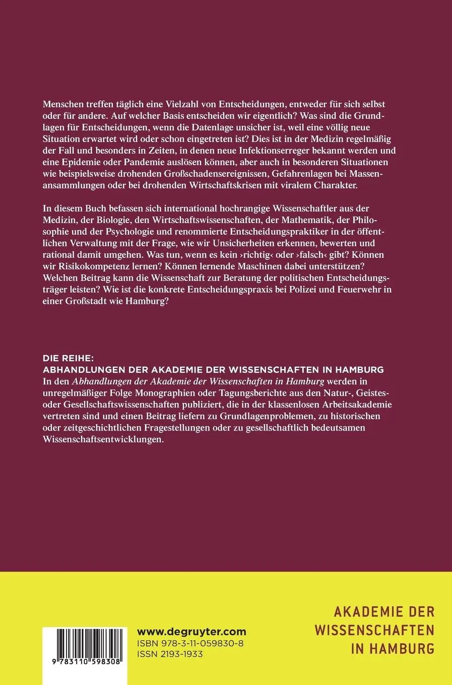 Rückseite: 9783110598308 | Rationale Entscheidungen unter Unsicherheit | Fleischer (u. a.) | Buch