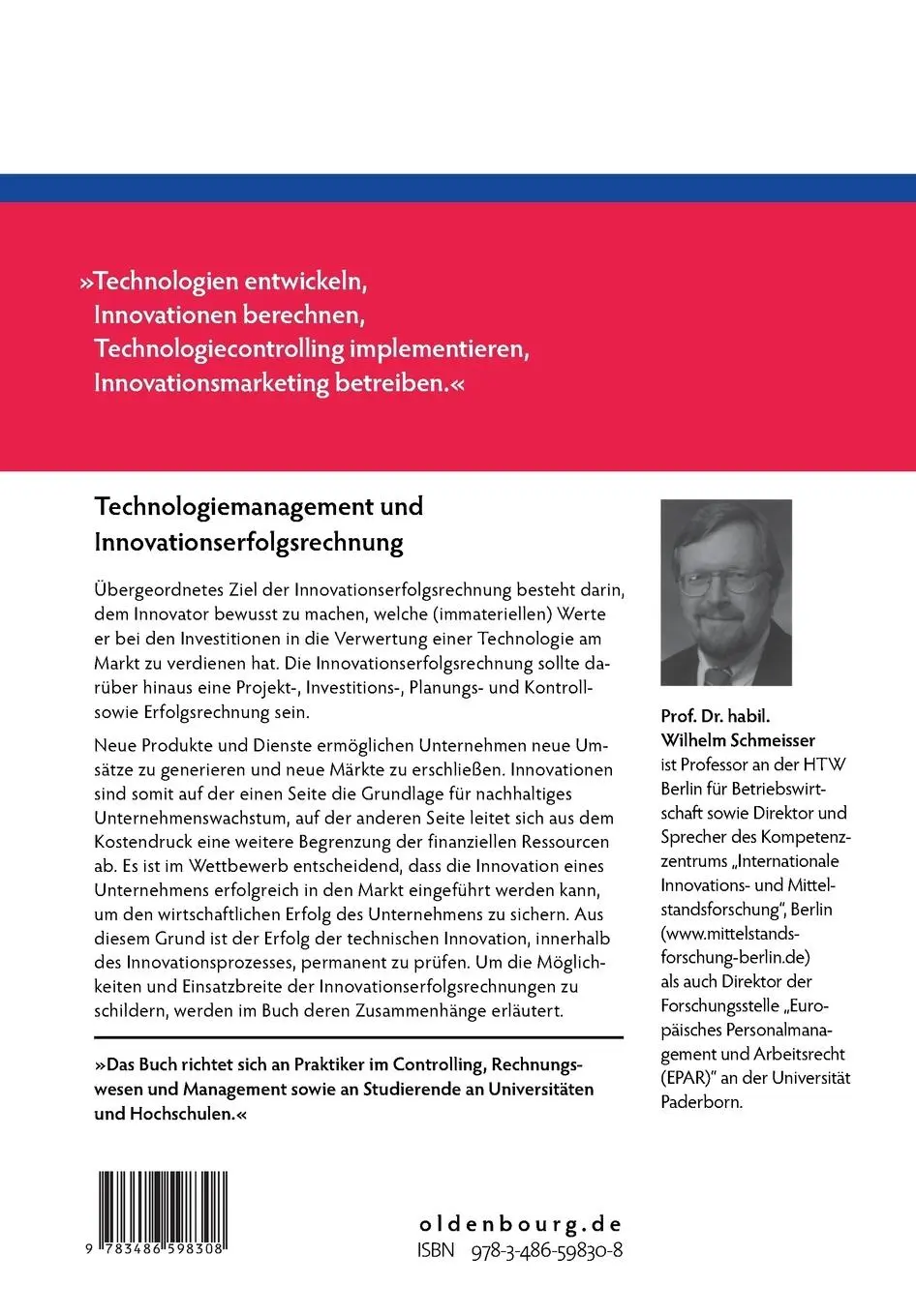Rückseite: 9783486598308 | Technologiemanagement und Innovationserfolgsrechnung | Schmeisser | XV