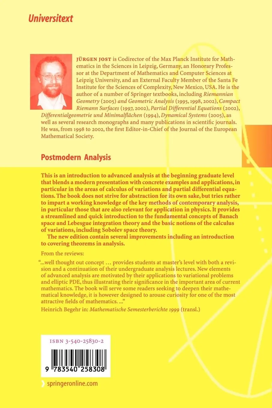 Rückseite: 9783540258308 | Postmodern Analysis | Jürgen Jost | Taschenbuch | xv | Englisch | 2005