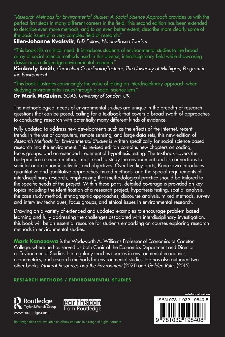 Rückseite: 9781032198408 | Research Methods for Environmental Studies | A Social Science Approach