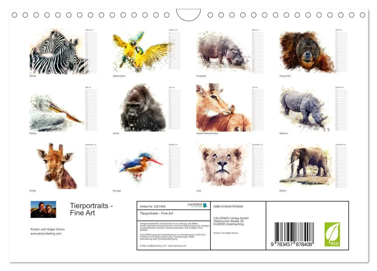 Bild: 9783457878408 | Tierportraits - Fine Art (Wandkalender 2026 DIN A4 quer), CALVENDO...