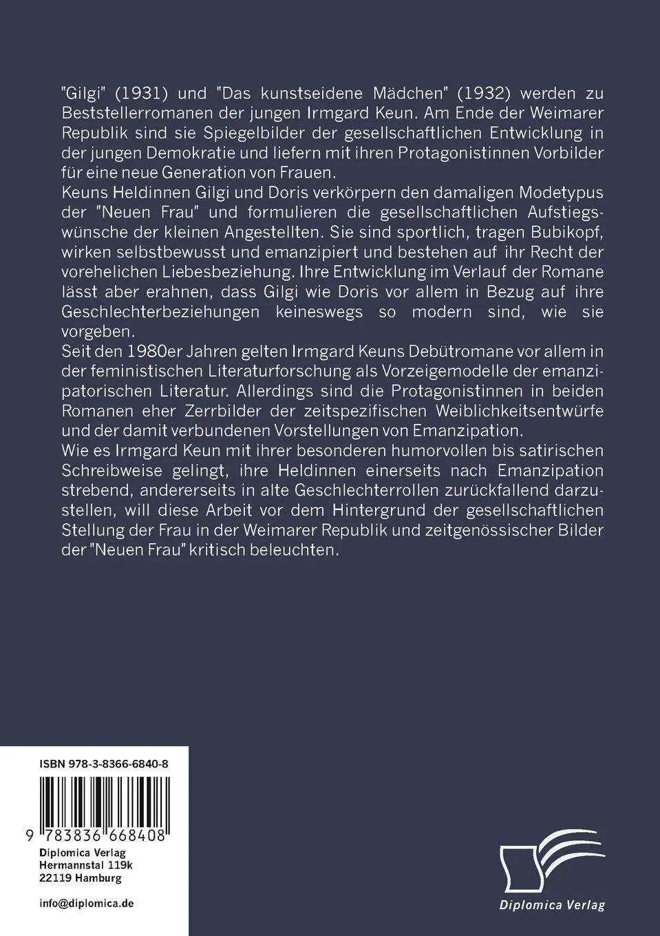 Rückseite: 9783836668408 | Das Bild der Neuen Frau im Frühwerk Irmgard Keuns | Kerstin Haunhorst