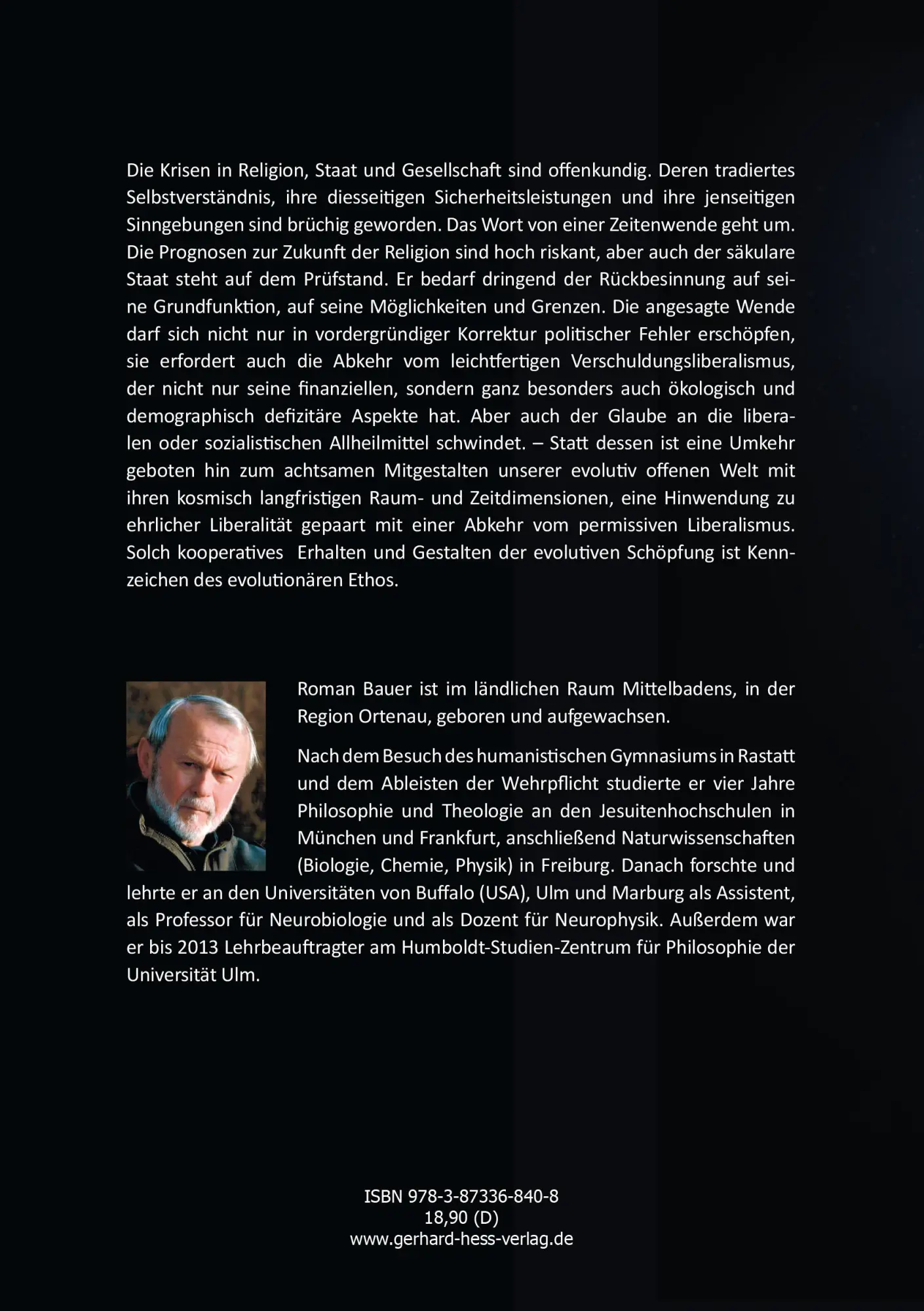 Rückseite: 9783873368408 | Das evolutionäre Ethos | Roman Bauer | Taschenbuch | 120 S. | Deutsch