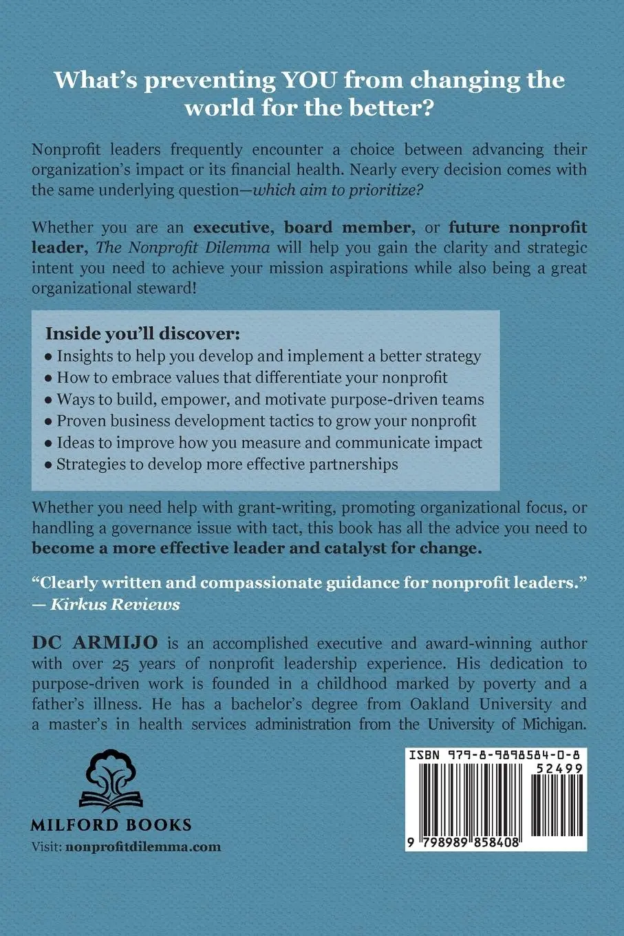 Rückseite: 9798989858408 | The Nonprofit Dilemma | Dc Armijo | Taschenbuch | Englisch | 2024