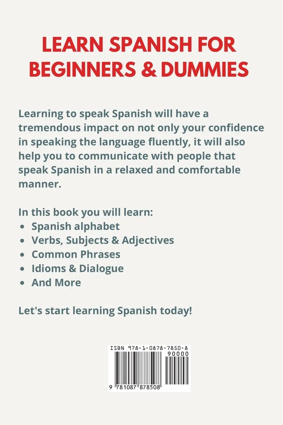 Rückseite: 9781087878508 | Learn Spanish for Beginners &amp; Dummies | Glenn Nora | Taschenbuch