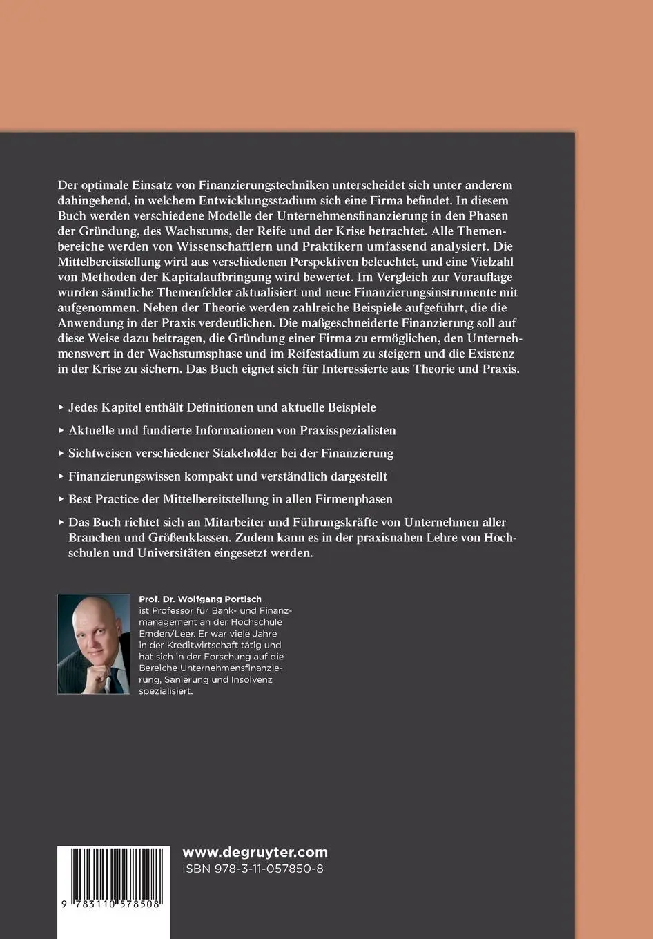 Rückseite: 9783110578508 | Finanzierung im Unternehmenslebenszyklus | Wolfgang Portisch | Buch