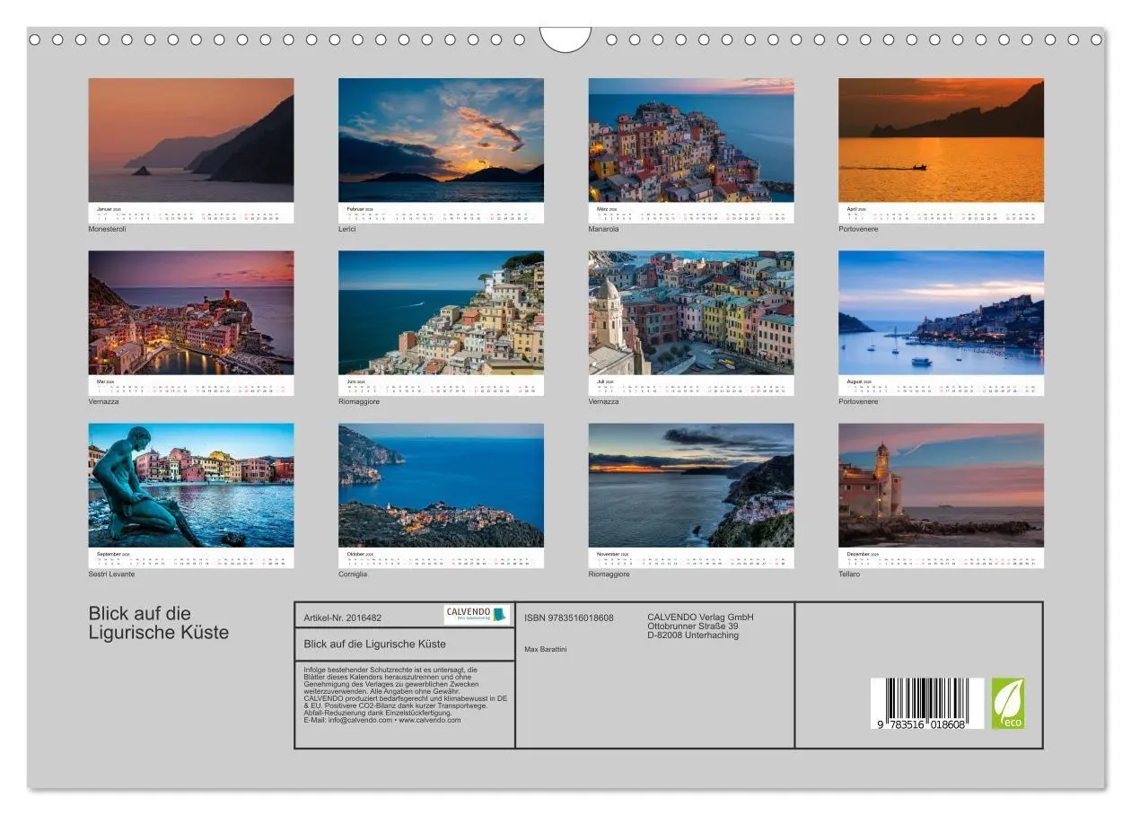 Bild: 9783516018608 | Blick auf die Ligurische Küste (Wandkalender 2026 DIN A3 quer),...