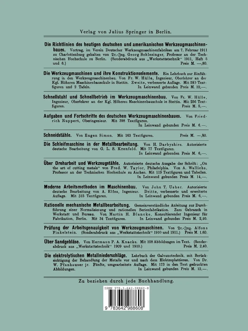 Rückseite: 9783642988608 | Die Grundlagen der Zahnradbearbeitung | Curt Barth | Taschenbuch | iv