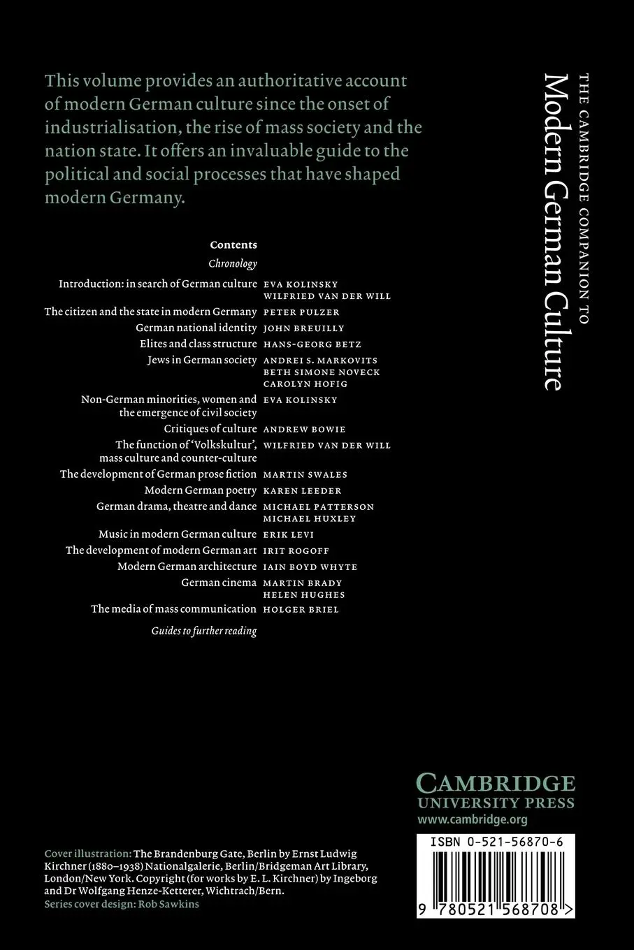 Rückseite: 9780521568708 | The Cambridge Companion to Modern German Culture | Will (u. a.) | Buch