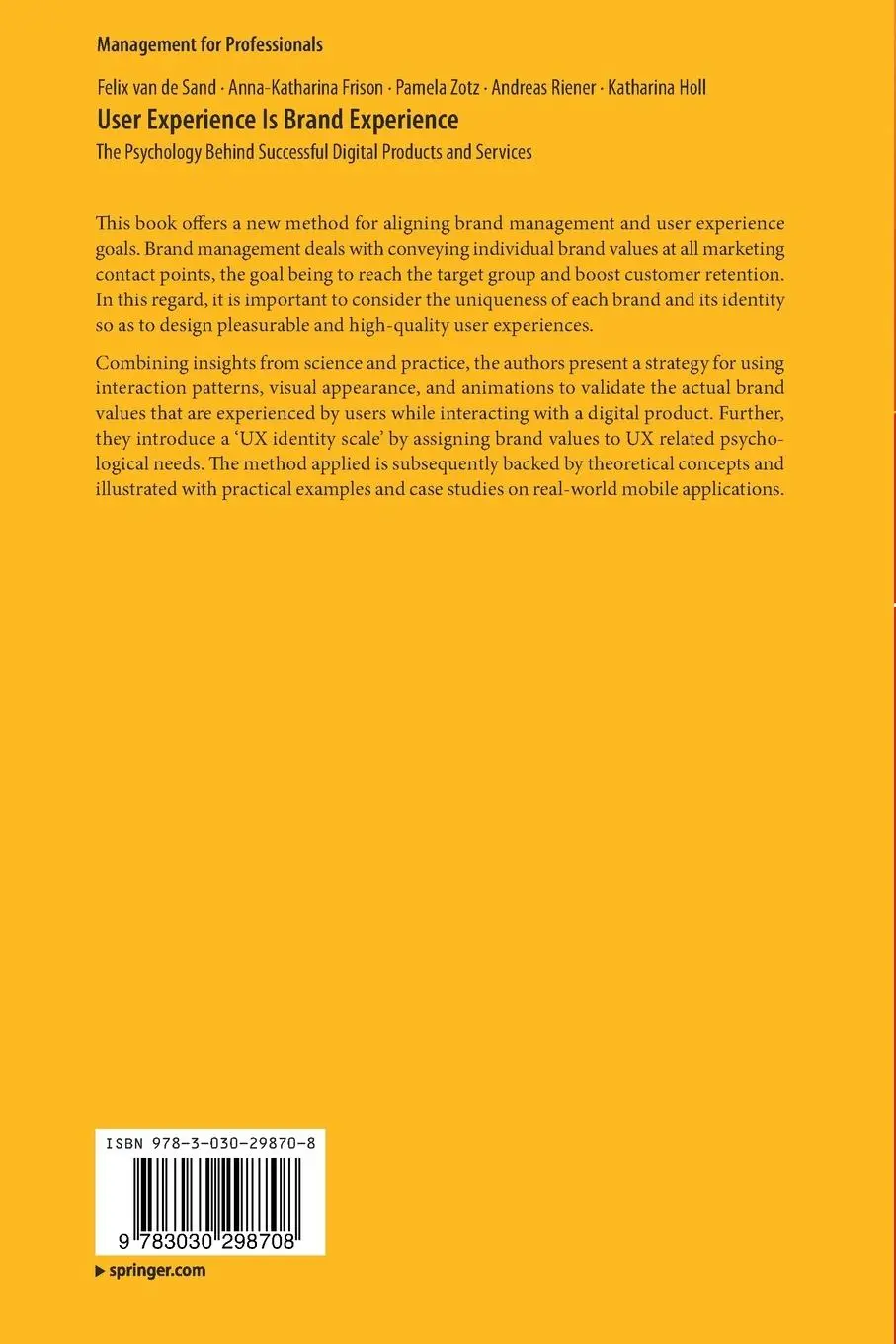 Rückseite: 9783030298708 | User Experience Is Brand Experience | Felix van de Sand (u. a.) | Buch