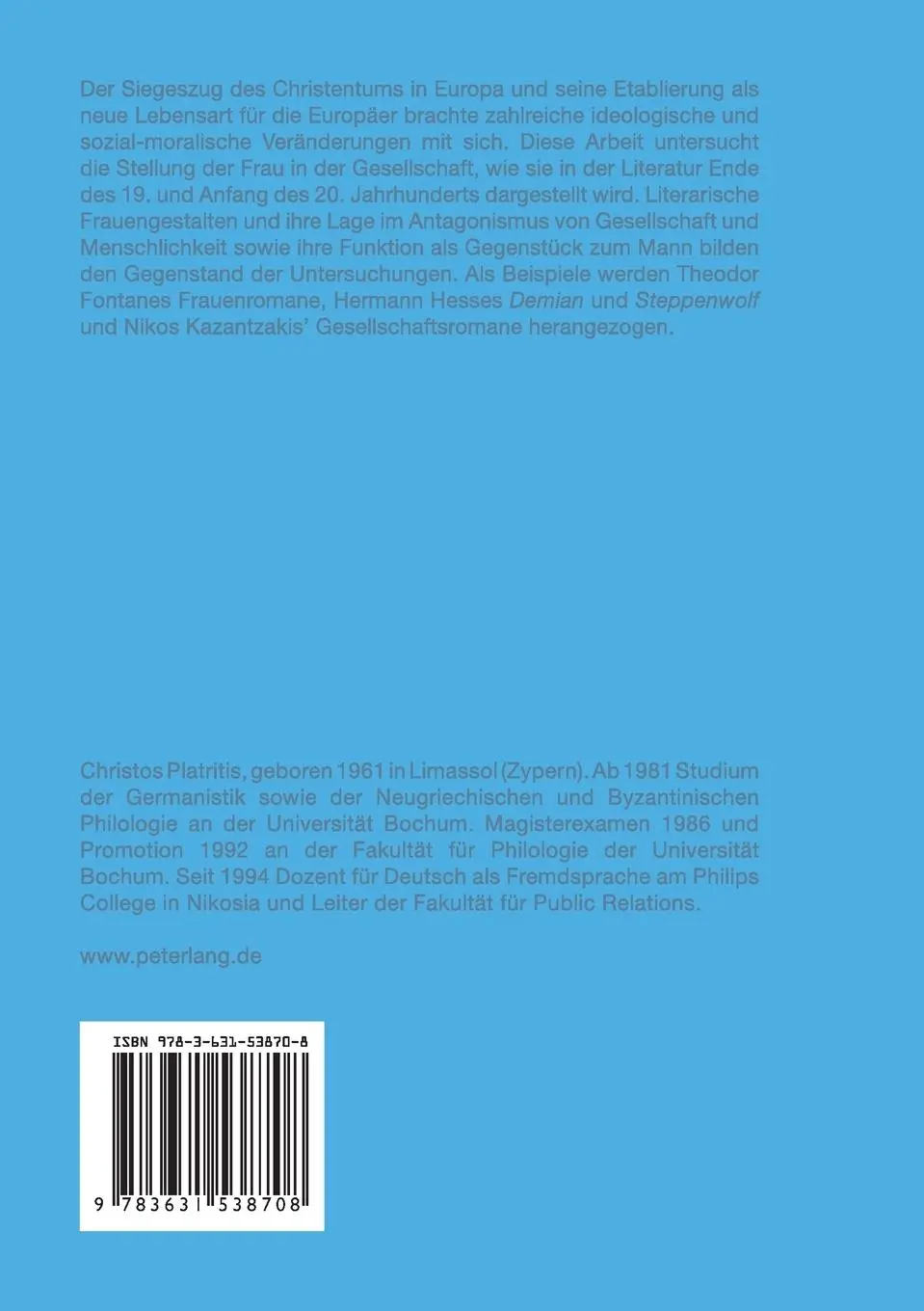 Rückseite: 9783631538708 | Die Darstellung der Frau in der Literatur des ausgehenden 19. und...