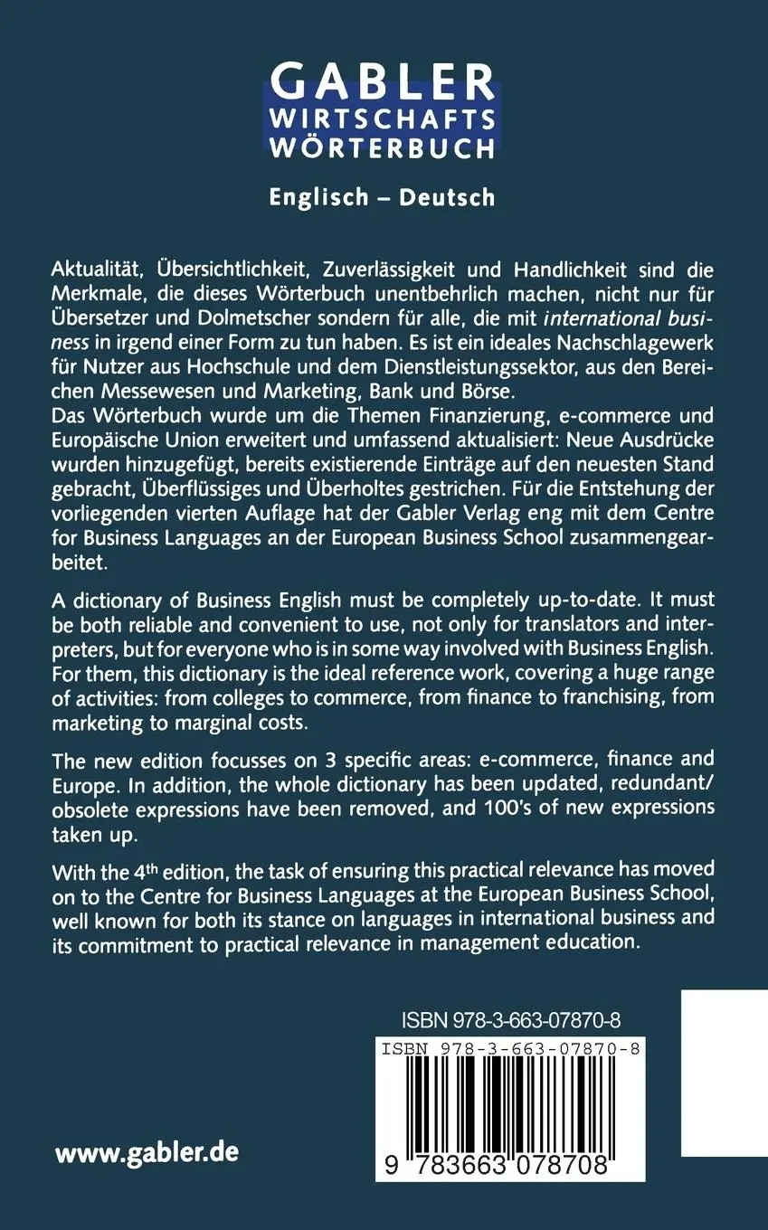 Rückseite: 9783663078708 | Commercial Dictionary / Wirtschaftswörterbuch | Anthony Lee | Buch