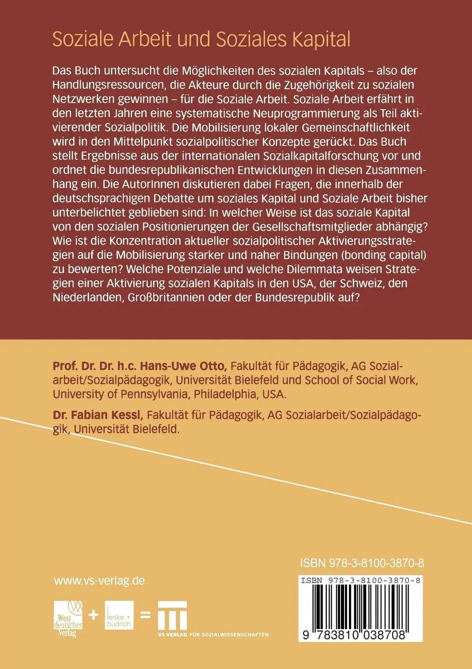 Rückseite: 9783810038708 | Soziale Arbeit und Soziales Kapital | Hans-Uwe Otto (u. a.) | Buch