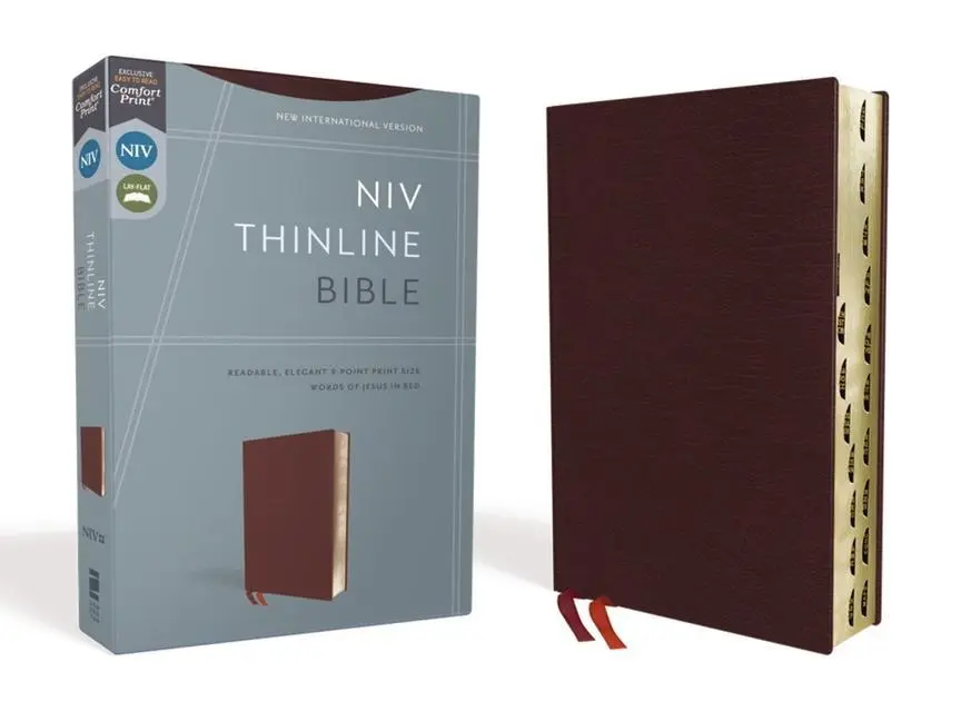 Cover: 9780310448808 | NIV, Thinline Bible, Bonded Leather, Burgundy, Indexed, Red Letter...