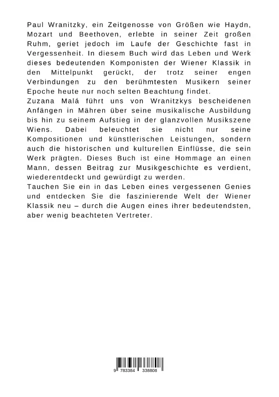 Bild: 9783384338808 | Paul Wranitzky: Der vergessene Meister der Wiener Klassik | Malá