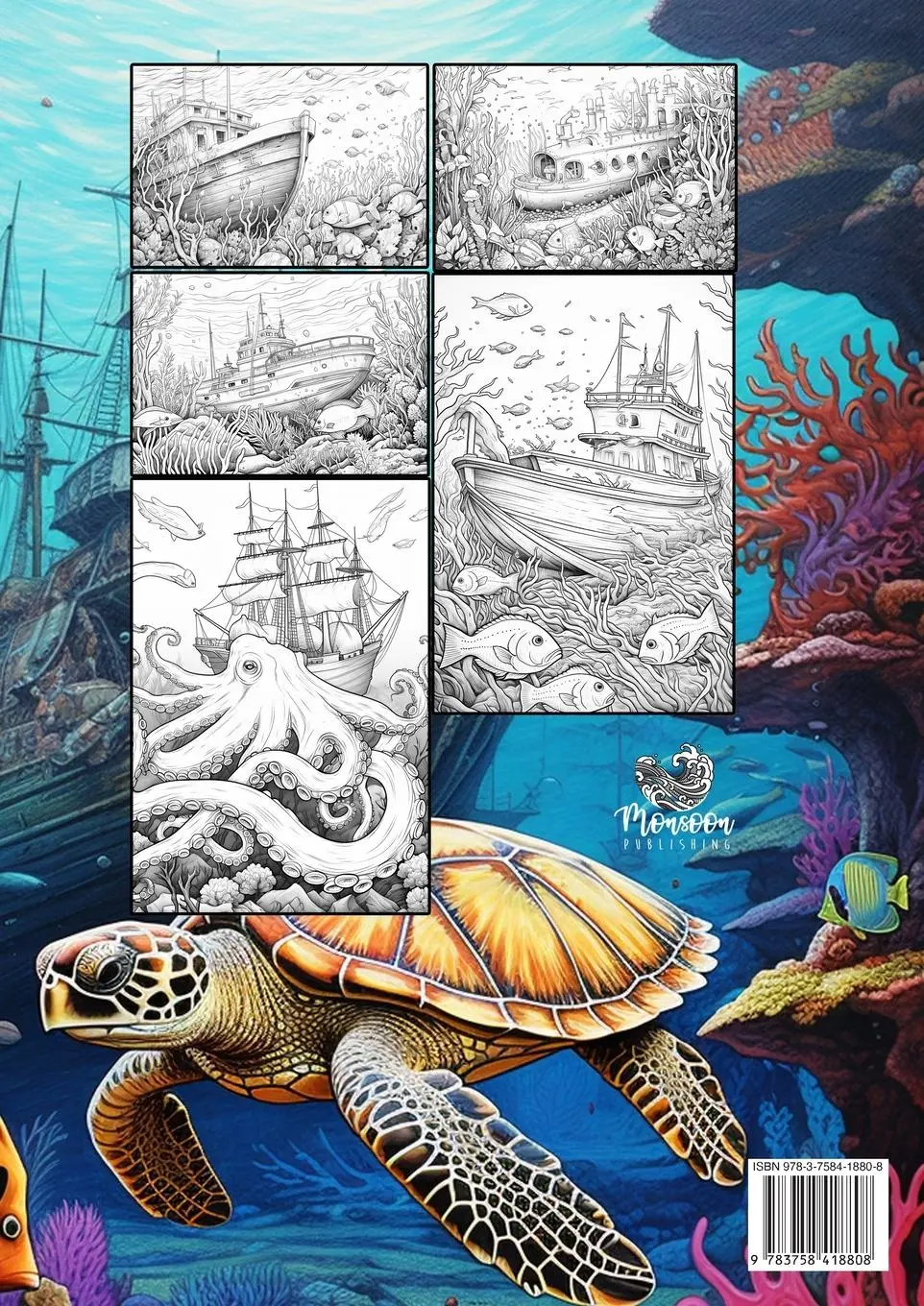 Rückseite: 9783758418808 | Shipwrecks Coloring Book for Adults | Monsoon Publishing | Taschenbuch