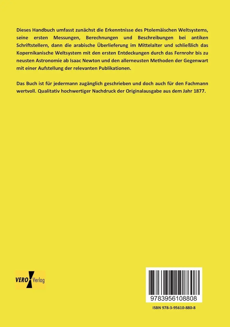 Rückseite: 9783956108808 | Geschichte der Astronomie | Rudolf Wolf | Taschenbuch | 832 S. | 2019